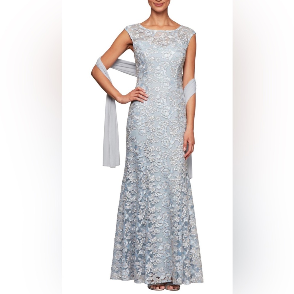 New Alex Evenings Women's Long Sleeveless Mother of The Bride Dress with Shawl
